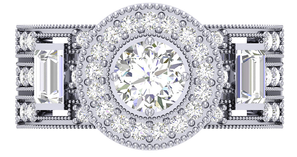Solitaire Diamond With Baguettes Halo Engagement Band 14K White Yellow Rose Gold SI1 G 1.55 Carat Prong Set