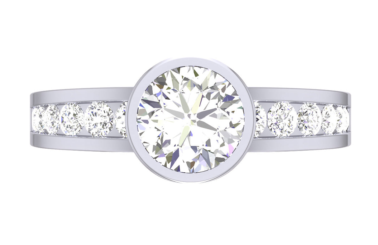 Bezel & Channel Set Solitaire Diamond Engagement Ring I1 G 2.35 Carat Natural Diamond 14K Gold