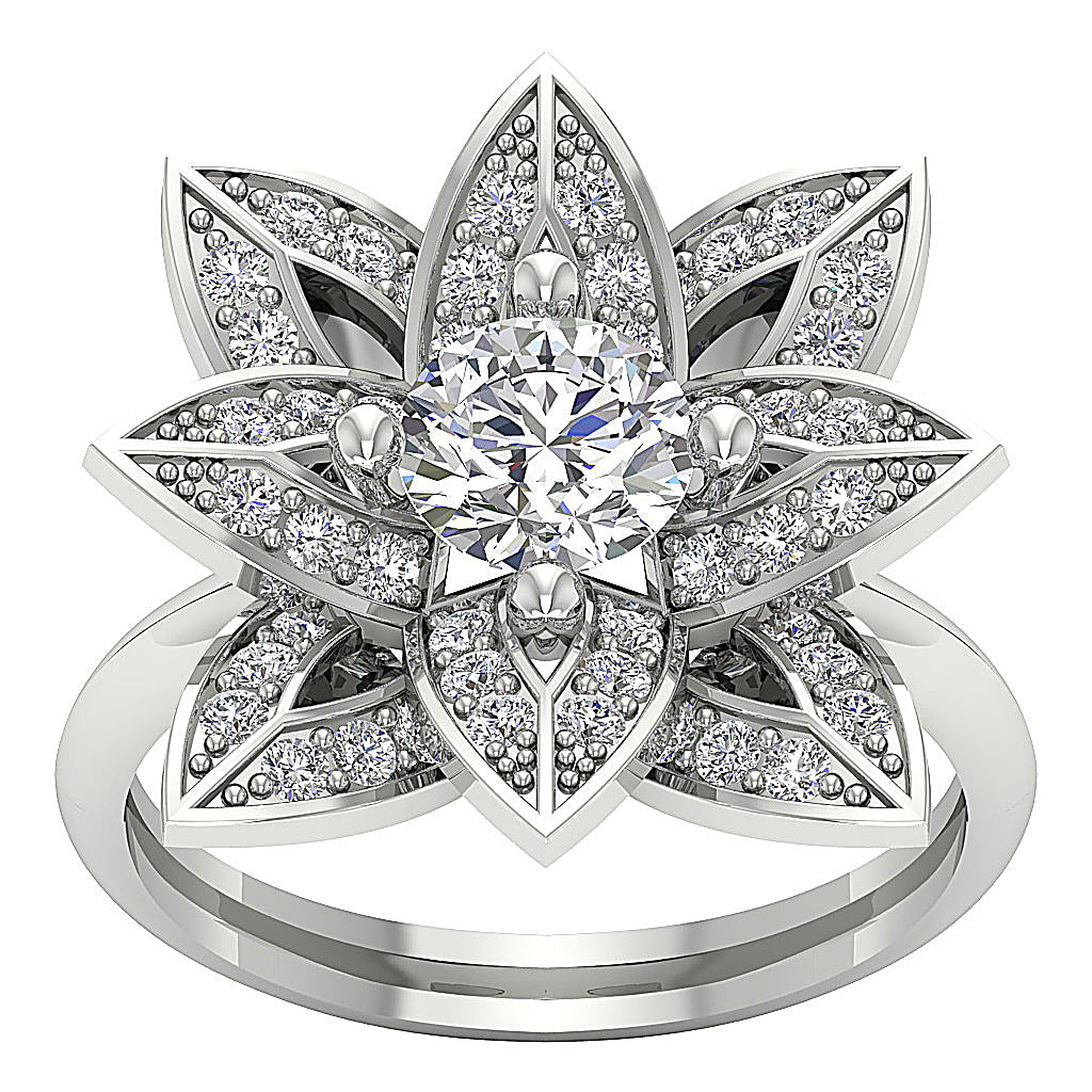 The Mack Leaf Designe Solitaire Diamond Engagement Ring For Women