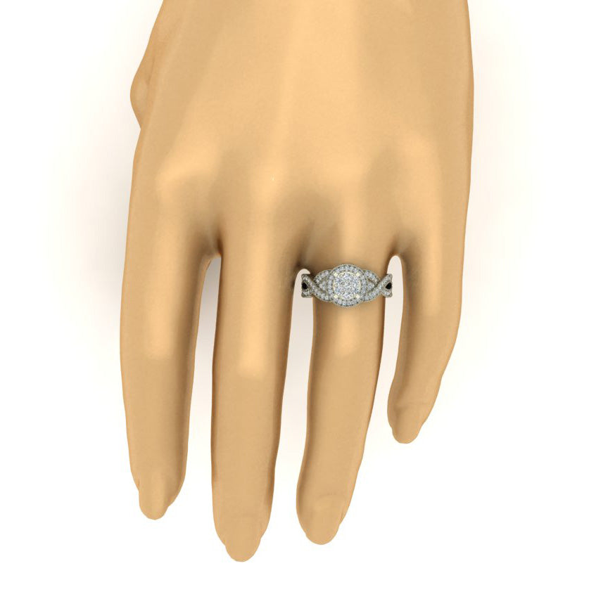 Halo Engagement Twisted Solitaire Ring For Women SI1 G 0.60 Carat Diamond 14K Gold