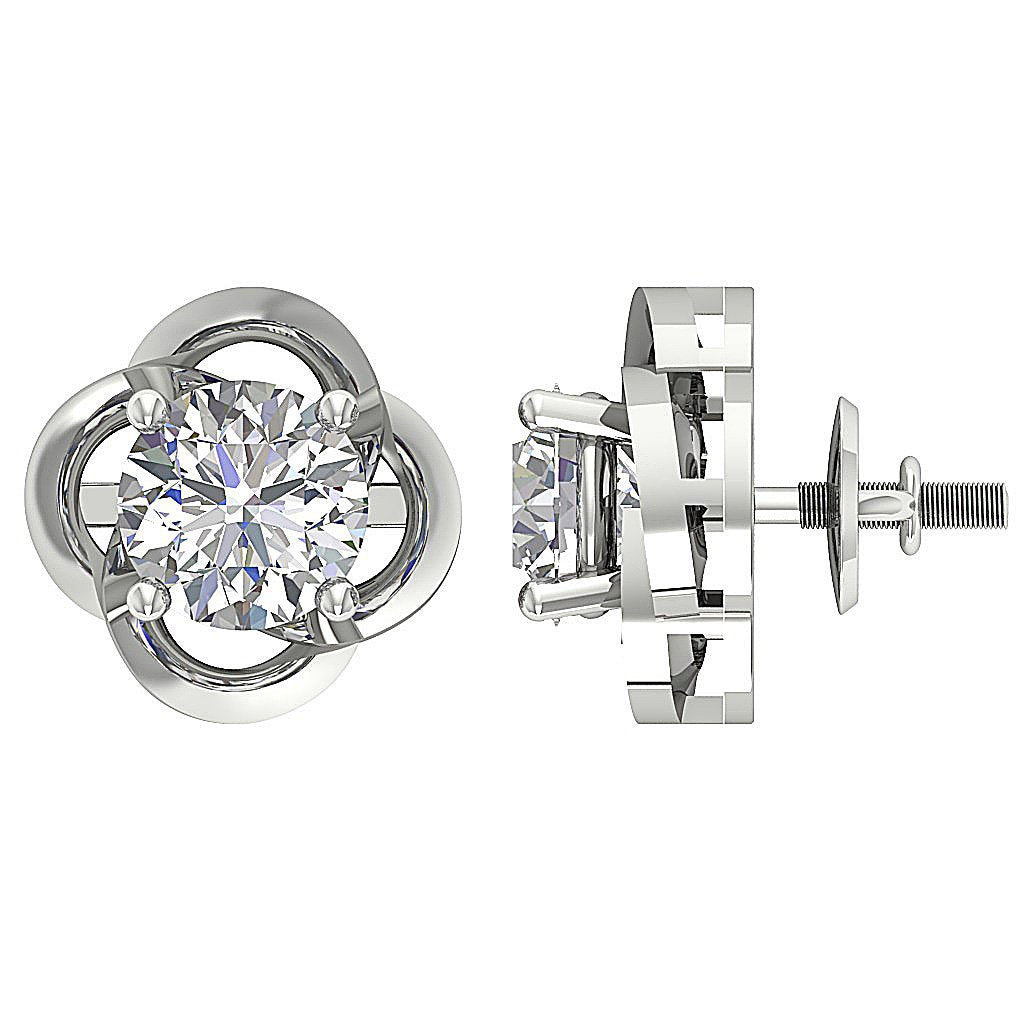 Round Diamond Solitaire Studs Anniversary Earring SI1/I1 G 1.50 Ct 18k/14k White Gold Prong Set