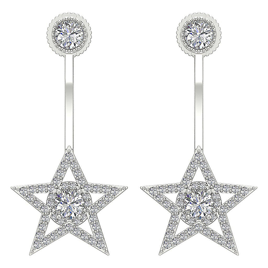 14k Solid Gold Round Diamond SI1/I1 G 1.30 Ct Removable Jacket Studs Earrings