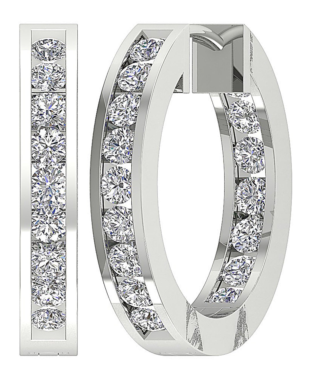 Round Diamond Inside Outside Hoop Anniversary Earrings I1 G 3.00 Ct 18k/14k White Gold Prong Set