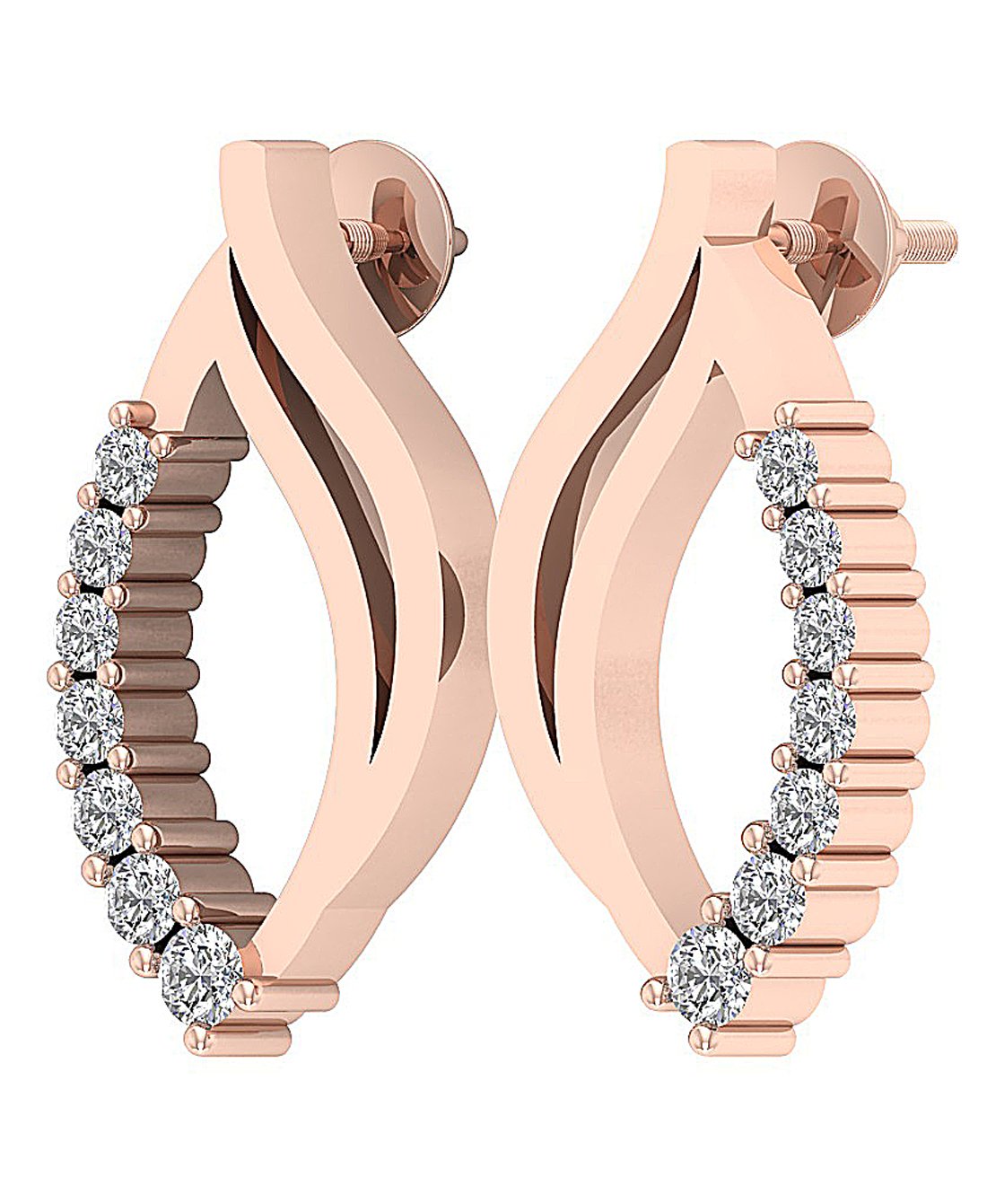 18k/14k Rose Gold Fashion Wedding Earrings Genuine Diamond SI1/I1 G 0.30 Ct Prong Set
