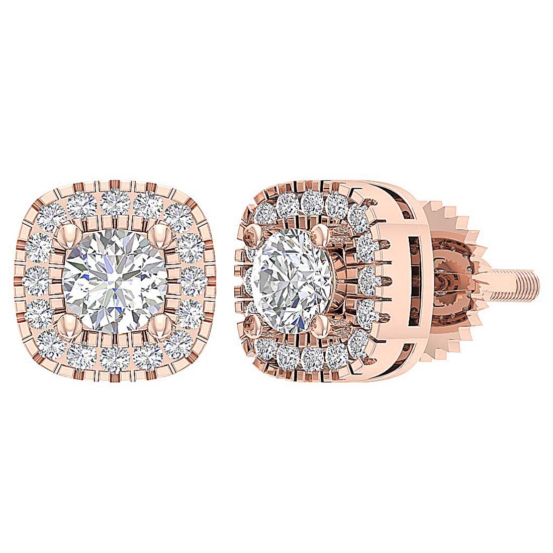 14k Solid Gold Genuine Diamond SI1/I1 G 1.10 Ct Halo Solitaire Studs Earrings