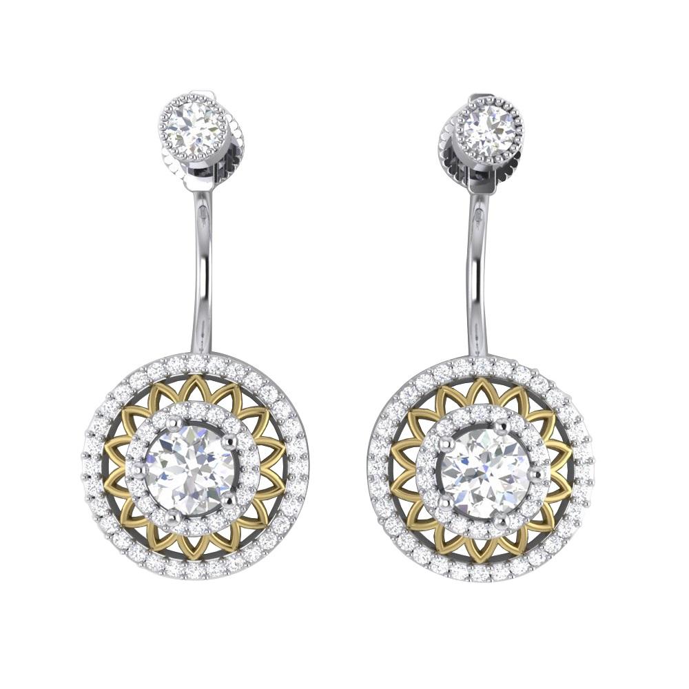 Prong Bezel Set Chandelier Anniversary Earring Round Diamond SI1/I1 G 3.00 Ct 18k/14k White Gold