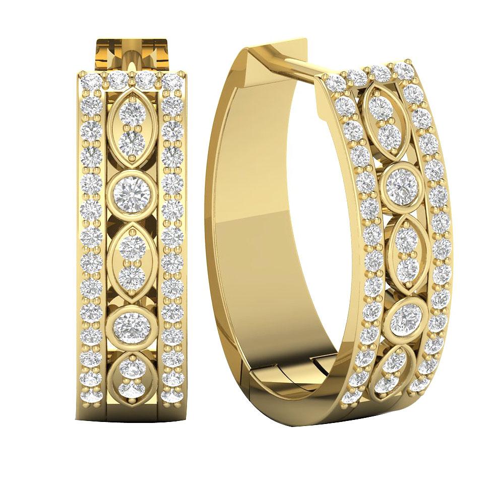 Medium Hoop Engagement Earrings Natural Diamond SI1/I1 0.75 Ct 18/14k Solid Gold Prong Bezel Set