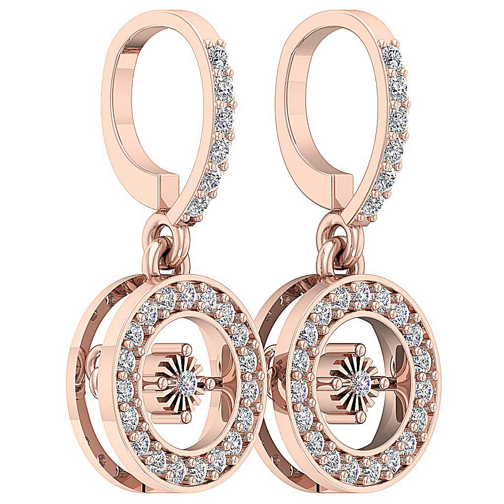 18k/14k Rose Gold Dangle Anniversary Earrings Round Diamond VVS1/VS1/SI1/I1 G 1.00 Ct Prong Bezel Set