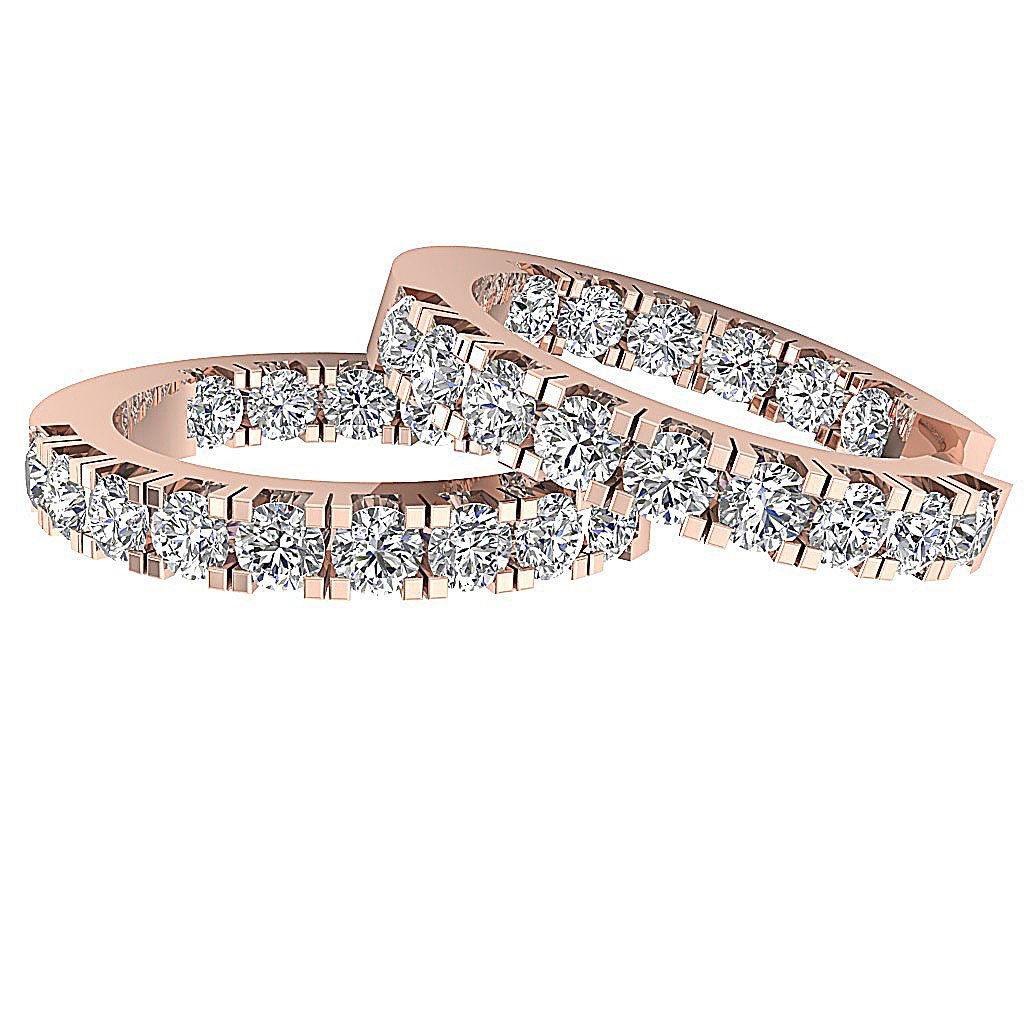 18k/14k Rose Gold Inside Outside Hoop Anniversary Earrings Round Diamond VVS1/VS1/SI1/I1 G 1.60 Ct Prong Set