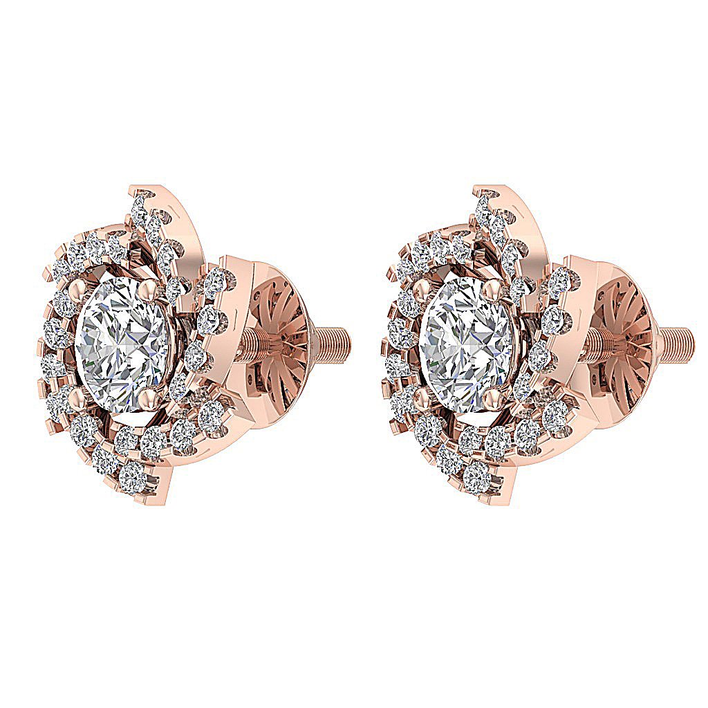 18k/14k Rose Gold Solitaire Studs Anniversary Earring Round Diamond SI1/I1 G 0.75 Ct Prong Set