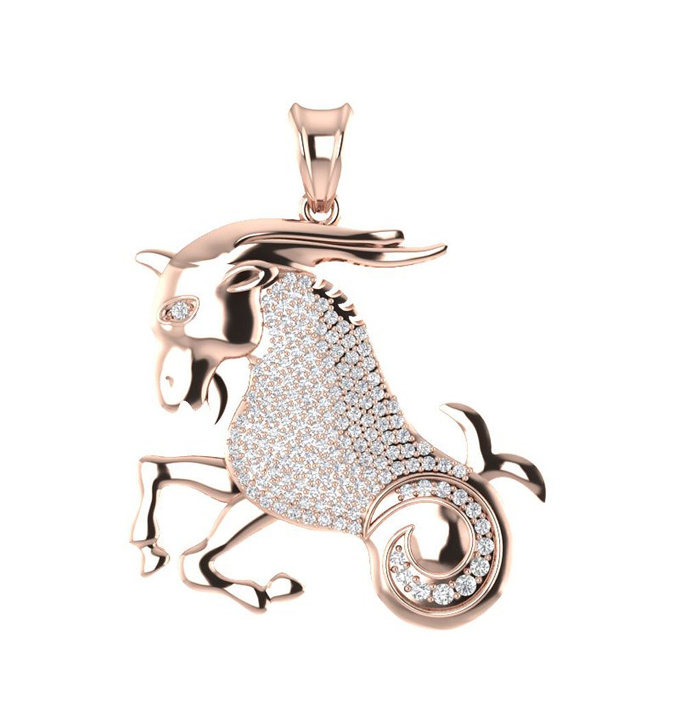 Genuine Diamond I1/SI1 G 0.75 Carat Capricorn Zodiac Sign Pendant Necklace 14K Gold