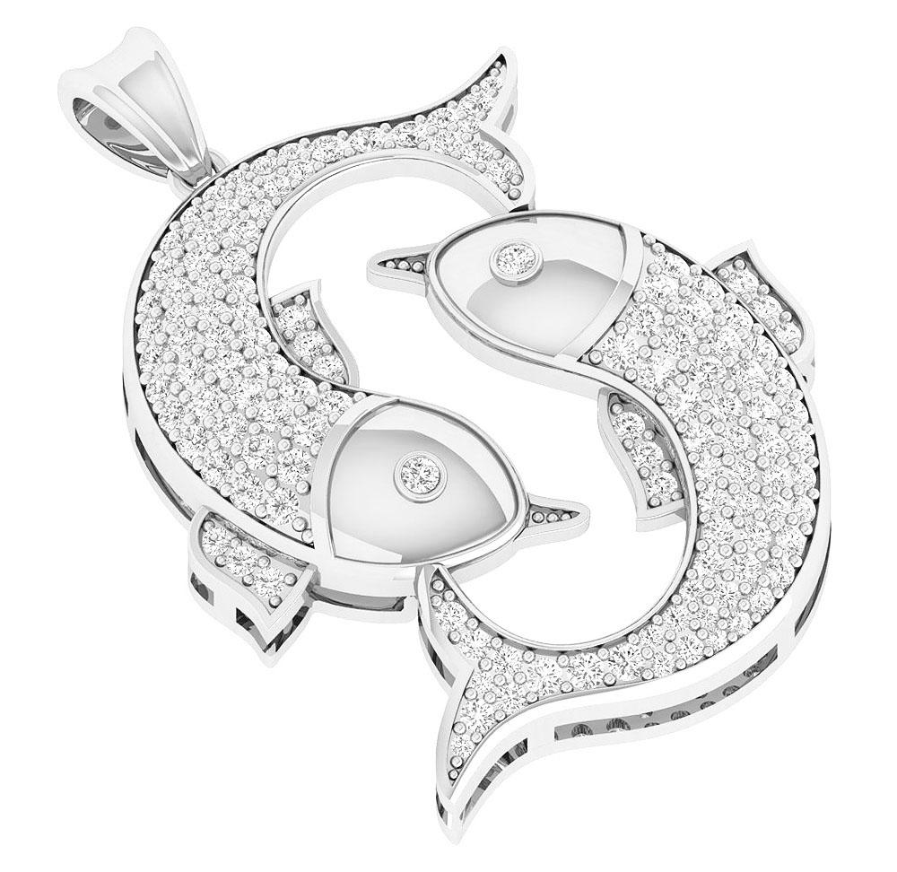 Genuine Diamond I1/SI1 G 1.00 Carat Pisces Zodiac Sign Pendant Necklace 14K/18K Gold