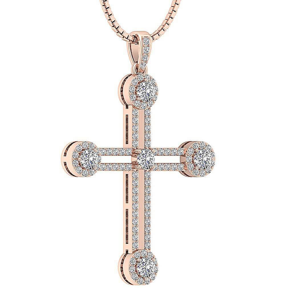 Designer Cross Anniversary Pendants Round Diamond VVS1/VS1/SI1/I1 1.10 Ct 14k/18k Solid Gold Prong Set