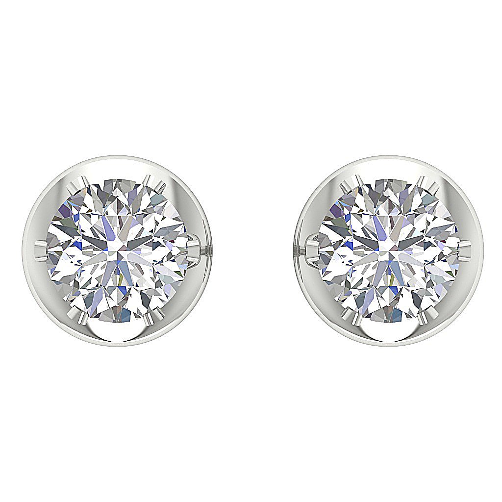 Genuine Diamond Solitaire Studs Wedding Earrings SI1/I1 G 0.50 Ct 14k/18k White Gold Prong Set