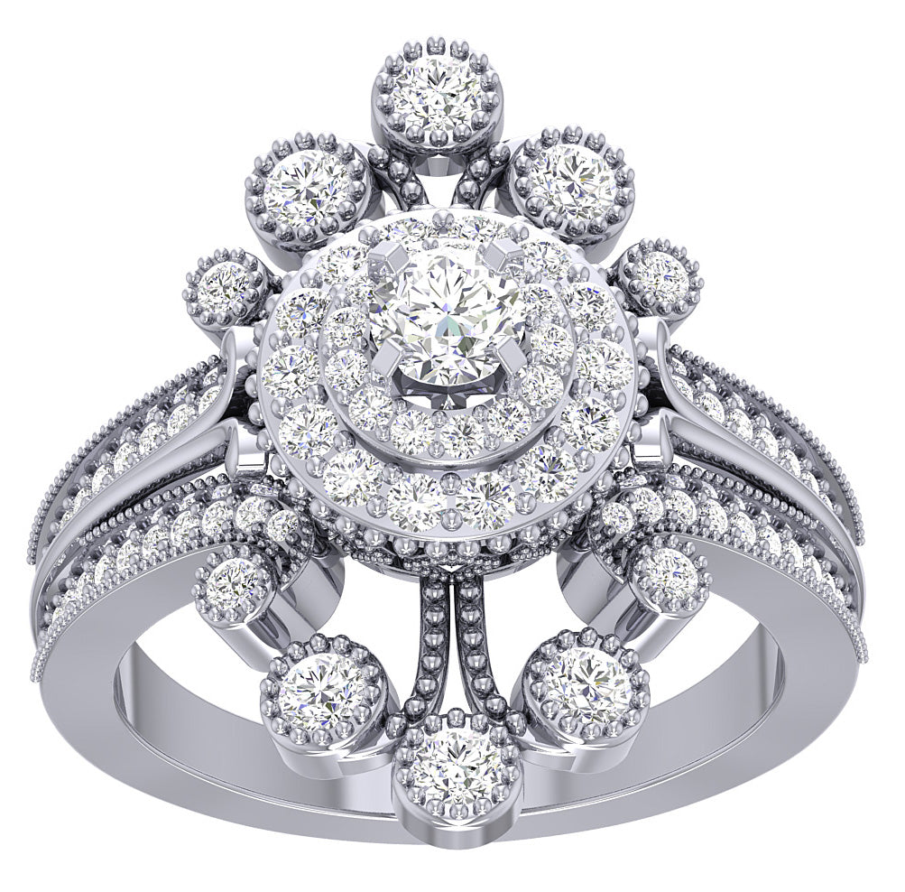 14K Gold Round Cut Diamond Solitaire Engagement Ring I1 G 1.30 Carat 23.60 MM