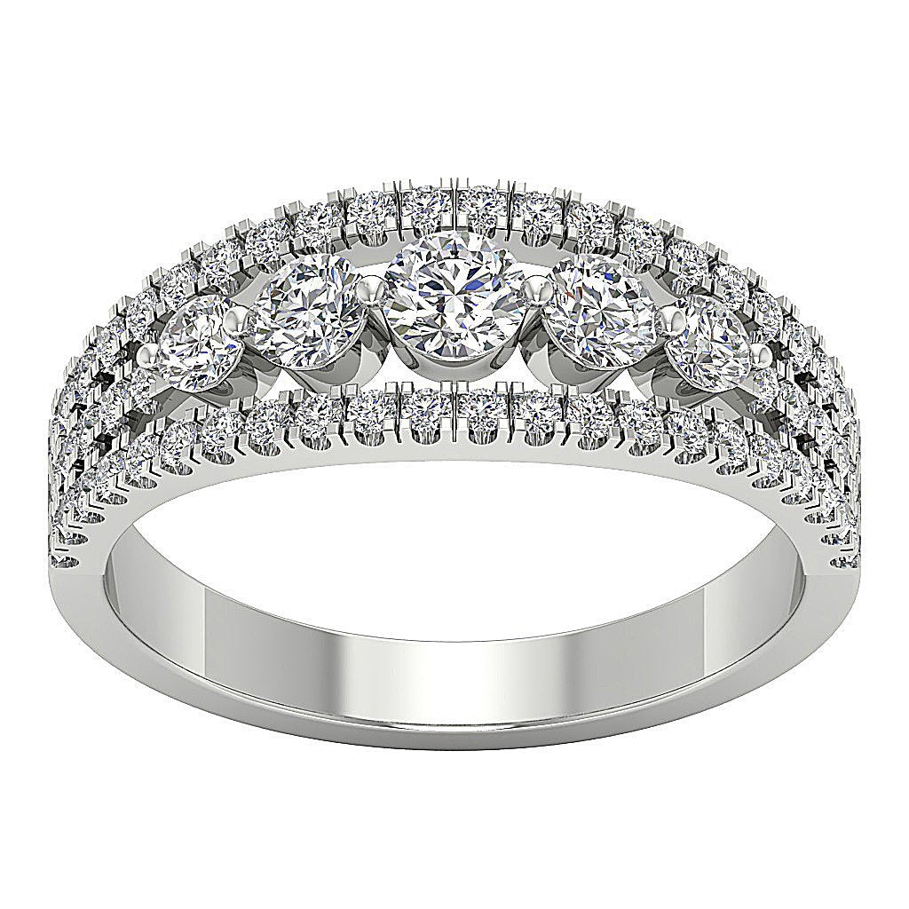 Designer Five Stone Wedding Ring Split Shank 14k Solid Gold Genuine Diamond I1 G 1.35 Ct Prong Set