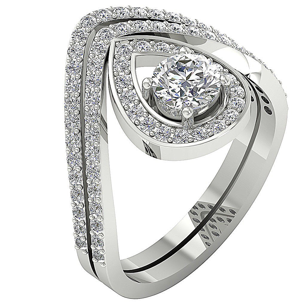 Drop Solitaire Wedding Set I1 G 1.40 Carat Round Cut Diamond 14K Rose Gold