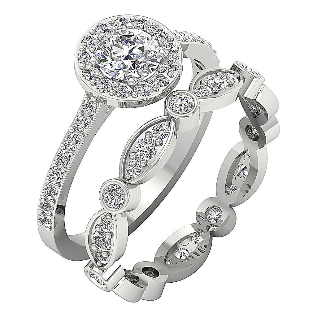 SI1 G 2.45 Ct Designer Halo Bridal Ring Set Natural Diamond Prong & Bezel Set
