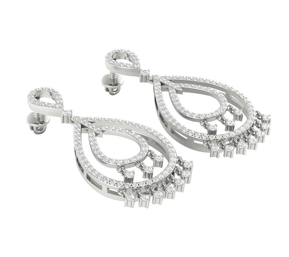 SI1/I1 G 1.75 Ct Chandelier Wedding Earrings Genuine Diamond 18k/14k Yellow Gold Prong Set