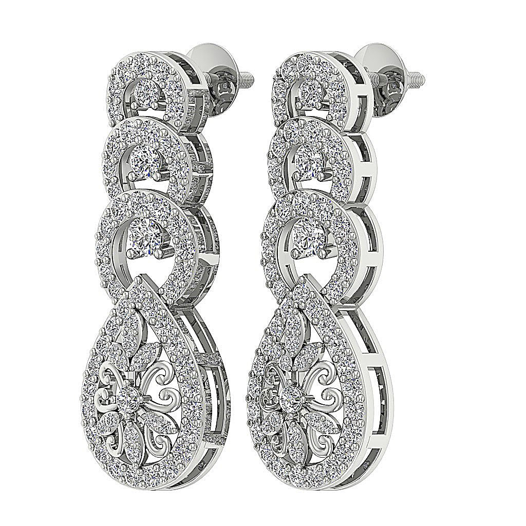 18k/14k Rose Gold Chandelier Anniversary Earrings VVS1/VS1/SI1/I1 1.60 Ct Round Diamond Prong Set