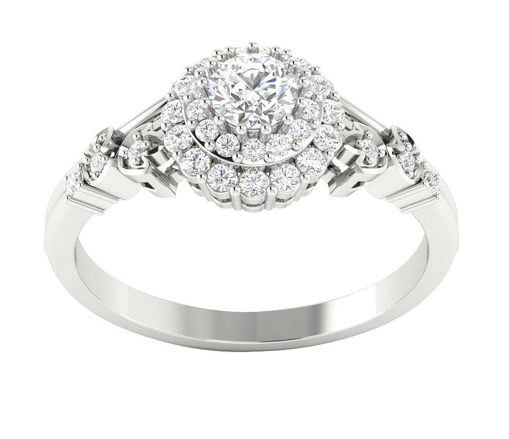 Genuine Diamond Solitaire Double Halo Wedding Ring SI1 G 0.60 Ct Prong Set 14k White Gold