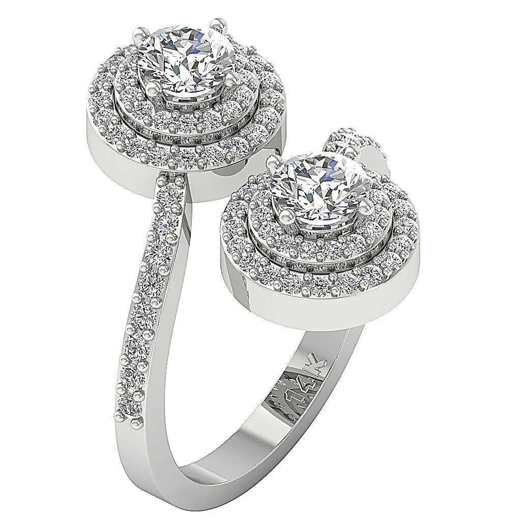 Natural Diamond Forever Us Two Stone Double Halo Solitaire Engagement Ring I1 G 2.00 Ct