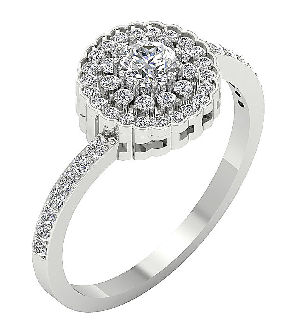 Natural Diamond Double Halo Solitaire Engagement Ring I1 G 0.85 Ct 14k White Gold Prong Set