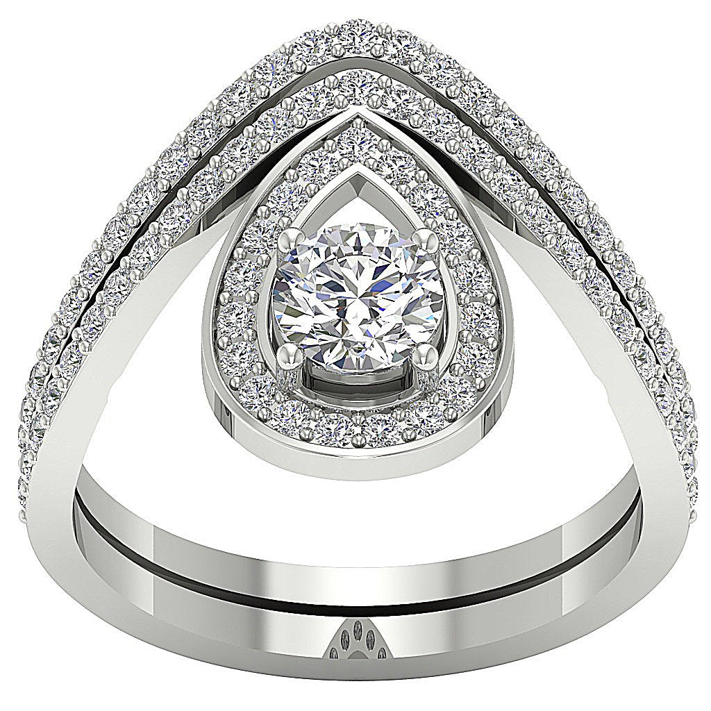Drop Solitaire Wedding Set I1 G 1.40 Carat Round Cut Diamond 14K Rose Gold