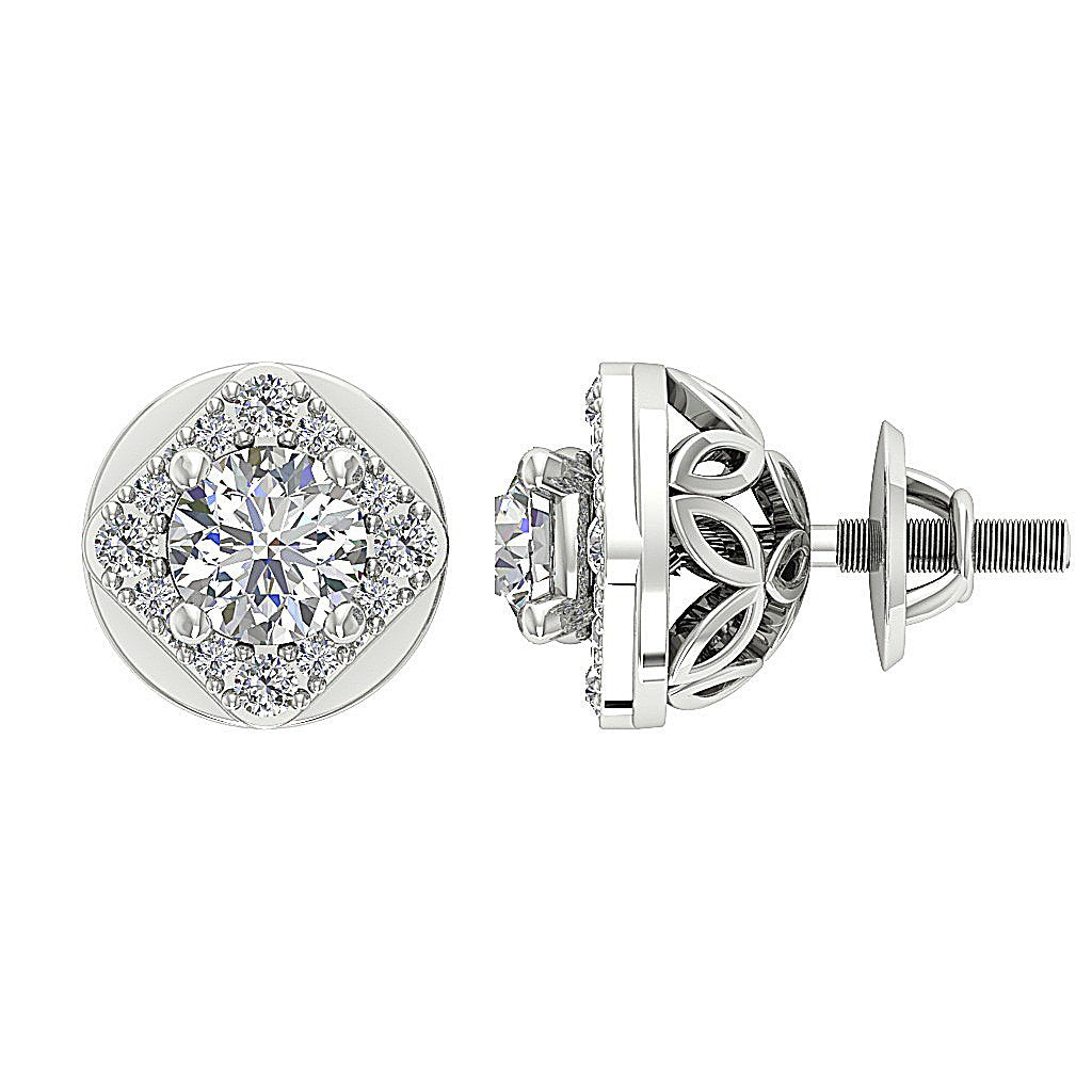 Designer Halo Solitaire Studs Earrings SI1 G 1.50 Ct 14k/18k Solid Gold Natural Diamond