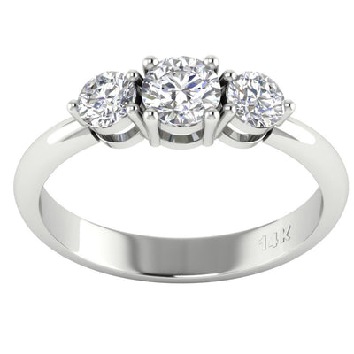 14k White Yellow Rose Gold Three Stone Engagement Ring SI1 G 1.01 Ct Round Diamond Prong Set 5.00MM