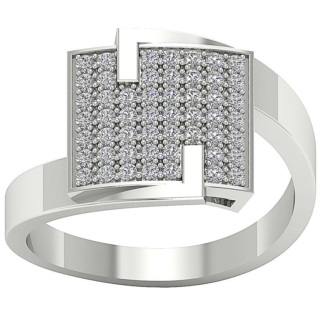 14k White Gold Designer Right Hand Anniversary Ring Round Diamond SI1 G 0.60 Ct Prong Set