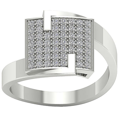 14k White Gold Designer Right Hand Anniversary Ring Round Diamond SI1 G 0.60 Ct Prong Set