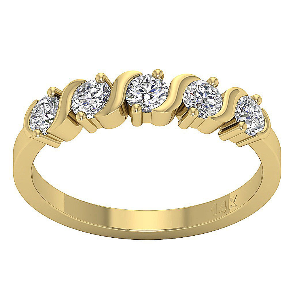 Natural Diamond Designer Five Stone Engagement Ring SI1 G 1.00 Ct 14k Solid Gold Prong Bar Set