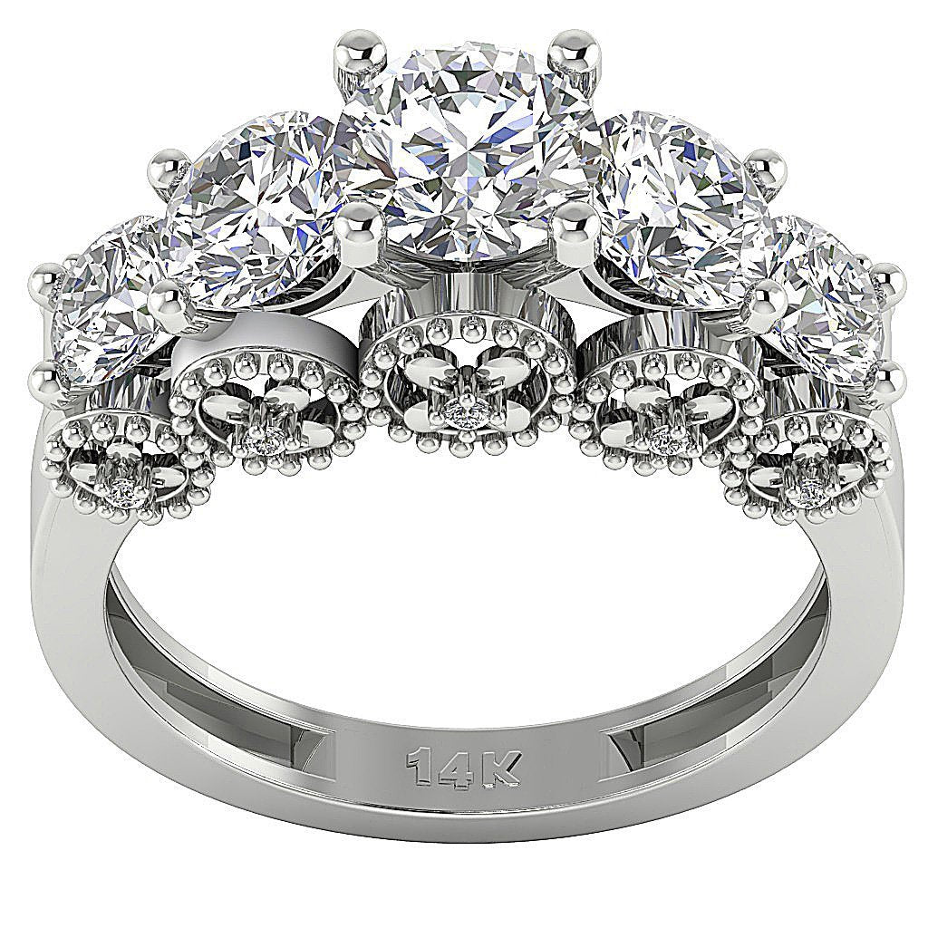 Prong Set Designer Five Stone Anniversary Ring 14k Rose Gold Round Diamond I1 G 3.15 Ct