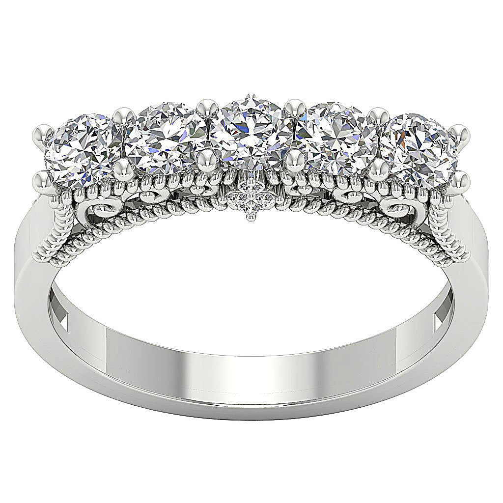 Designer Five Stone Wedding Ring Genuine Diamond I1 G 1.00 Ct 14k Rose Gold Prong Set