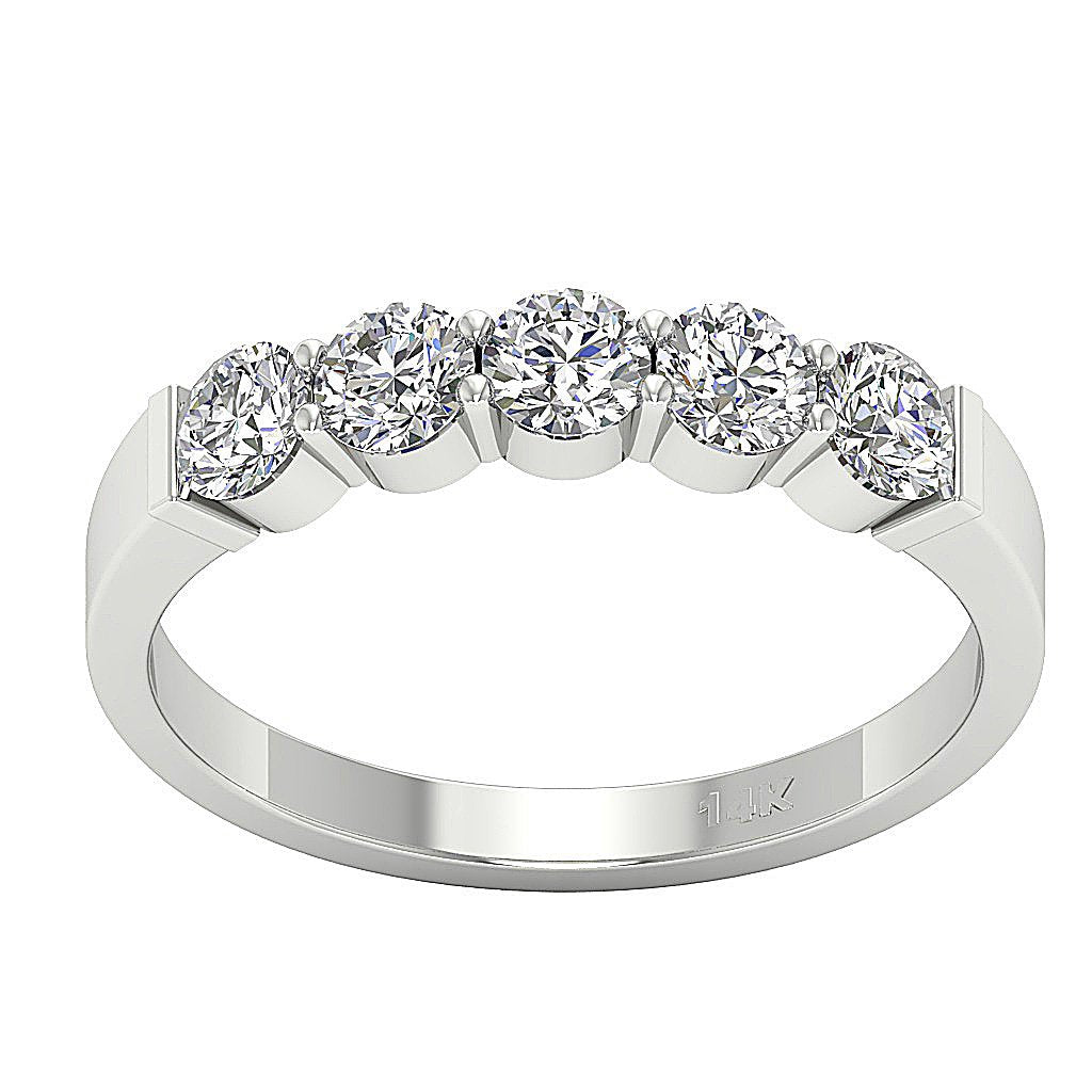 2.00 MM Five Stone Wedding Ring SI1 G 1.00 Ct Genuine Diamond 14k Rose Gold Prong Set