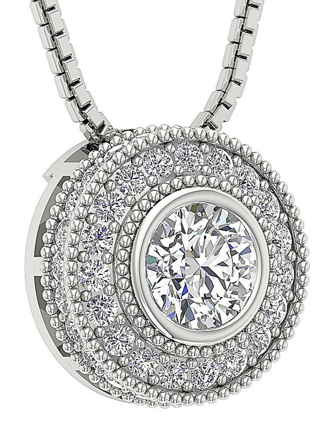 Halo Cluster Pendants Round Diamond Prong Bezel Set 14k/18k Solid White Gold I1/SI1 G 1.00 Carat