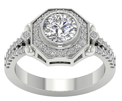 Prong & Bezel Set 14k Solid Gold 11.35 MM I1 G 1.50 Ct Accent Solitaire Halo Round Cut Diamond Ring