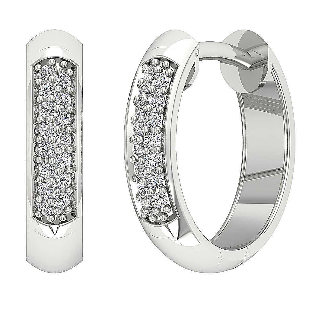 Round Diamond Small Gold Hoops Anniversary Earrings SI1/I1 G 0.15 Ct 18k/14k White Gold Prong Set