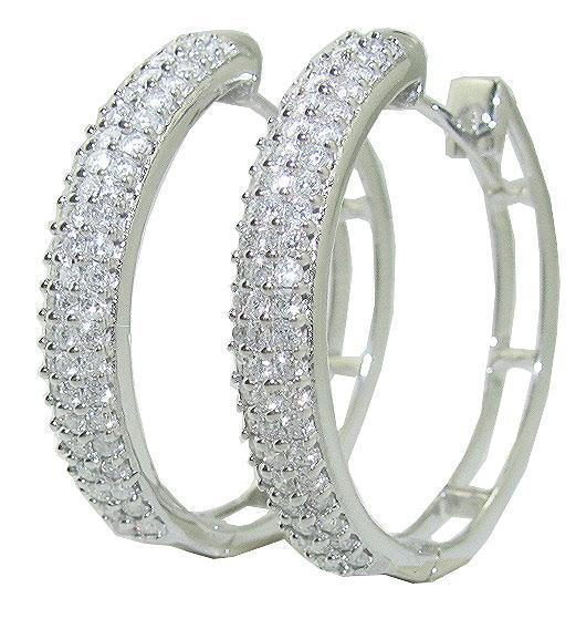 Pave Set Large Hoops Engagement Earrings Natural Diamond SI1/I1 G 1.00 Ct 18k/14k White Gold