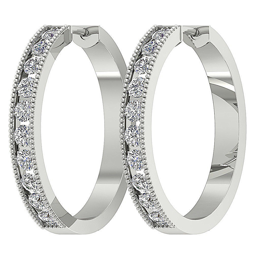 Round Diamond Large Hoops Anniversary Earrings VVS1/VS1/SI1/I1 1.75Ct 18k/14k White Gold Channel Set