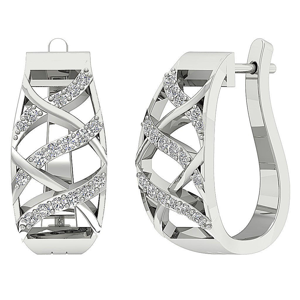 DesignerHoopsRoundDiamond14kWhiteGoldEarring