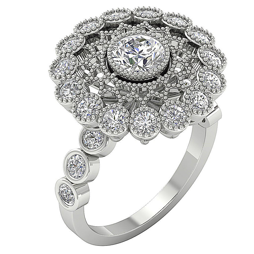 Halo Solitaire Anniversary Ring Round Diamond I1 G 3.15 Ct 14k White Yellow Rose Gold Bezel Set