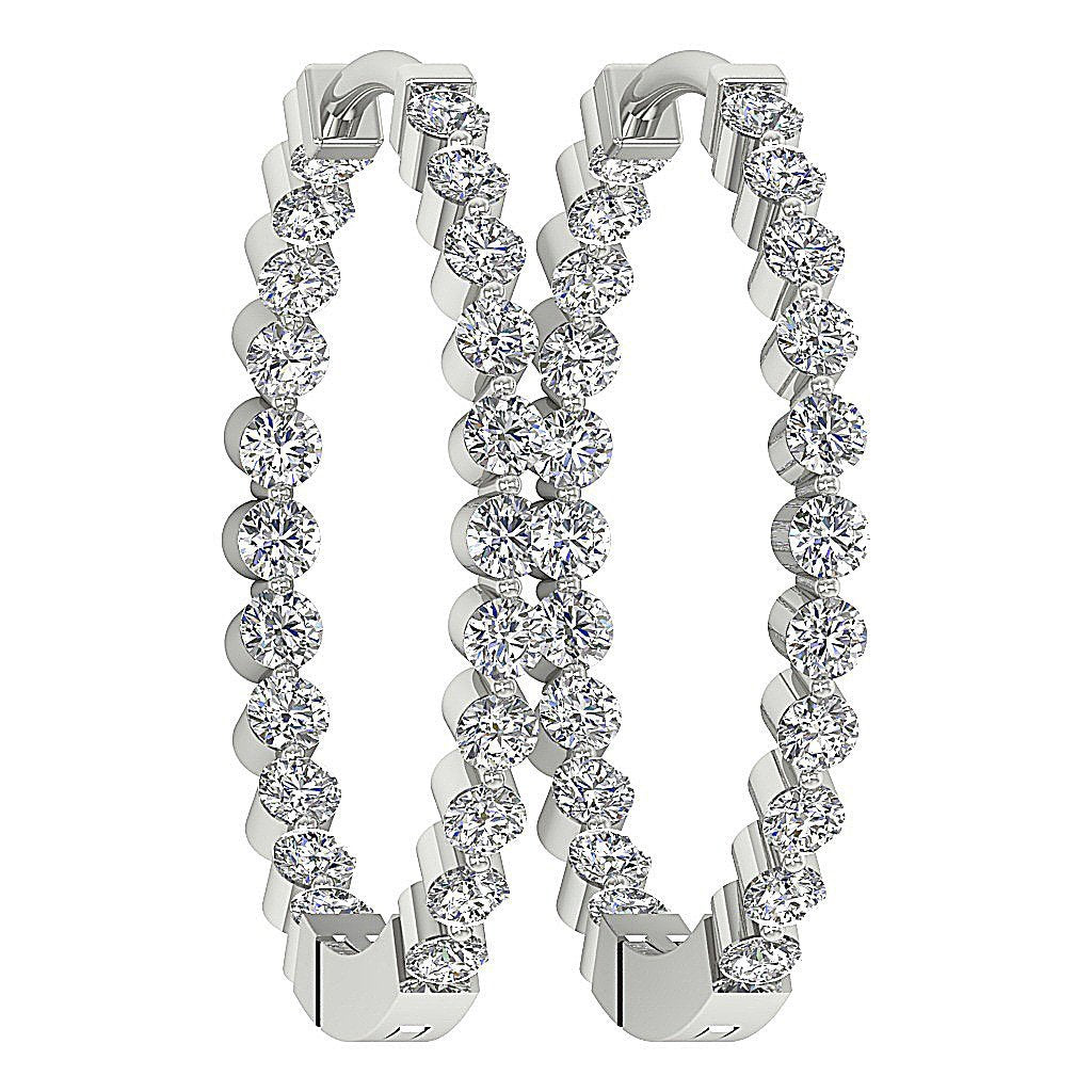 Designer Genuine Diamond 14k White Gold Hoops Earring