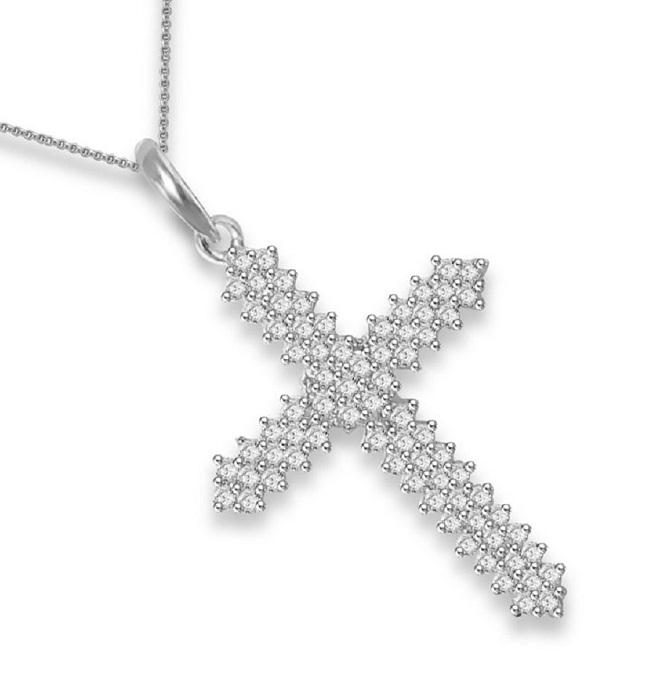 14k/18k White Yellow Rose Gold Designer Cross Wedding Pendants Genuine Diamond I1/SI1 G 1.25 Ct Prong Set