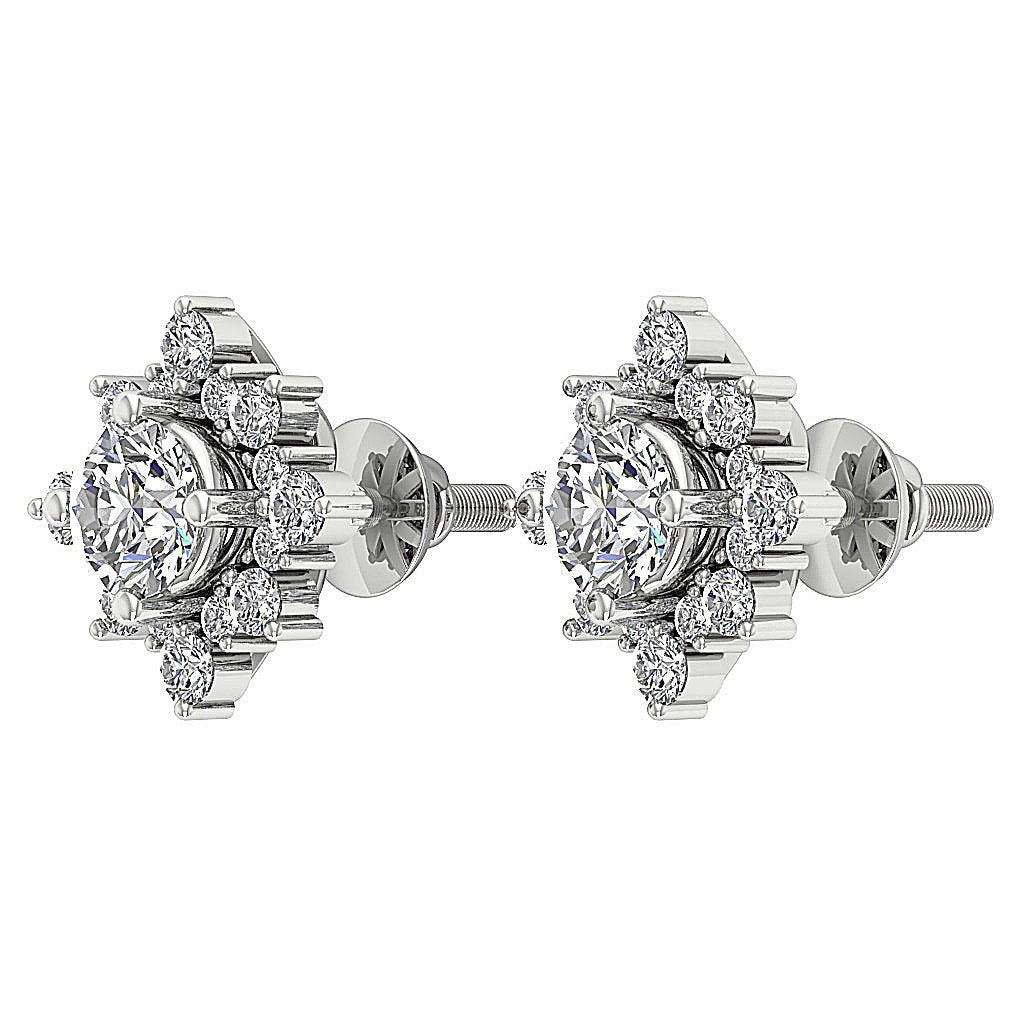 Designer Halo Solitaire Stud Earring 14k/18k Solid Gold Round Diamond SI1 G 1.80Ct