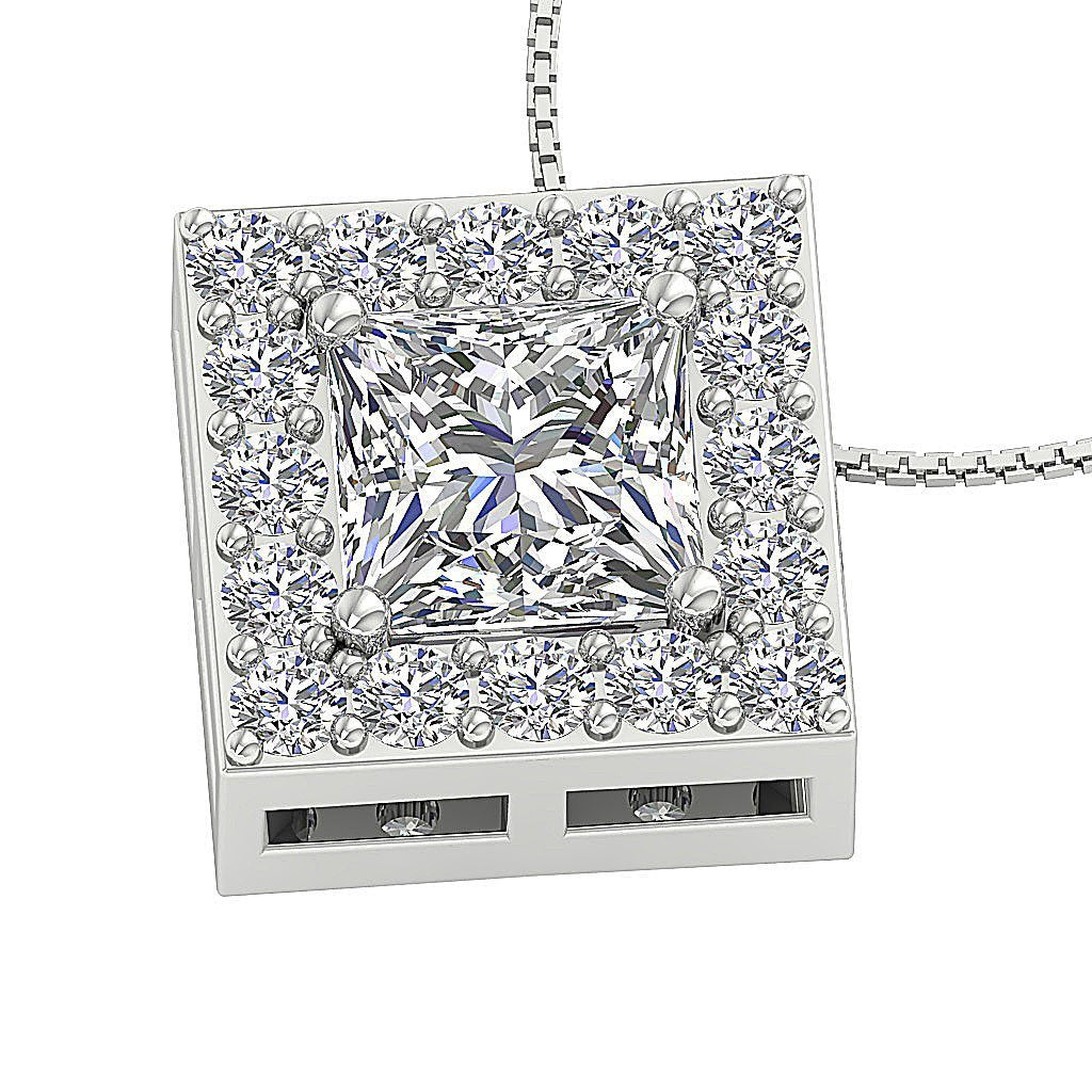 Square Halo Pendants 14k/18k Solid Gold SI1 G 0.75 Carat Princess Round Diamond