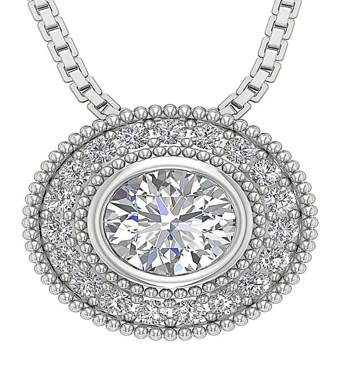 Halo Cluster Pendants Round Diamond Prong Bezel Set 14k/18k Solid White Gold I1/SI1 G 1.00 Carat