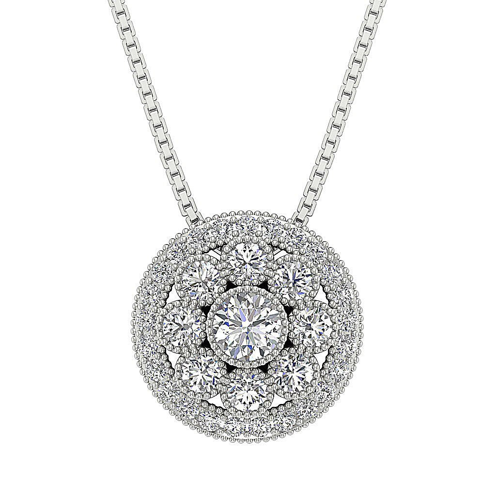 Halo Cluster Pendants 14k/18k Solid White Gold Natural Diamond SI1/I1 G 1.90 Ct Prong Bezel Set