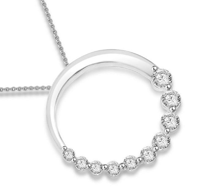 Round Diamond Circle Of Love Anniversary Pendants I1 G 0.35 Ct 14k/18k White Gold Prong Set